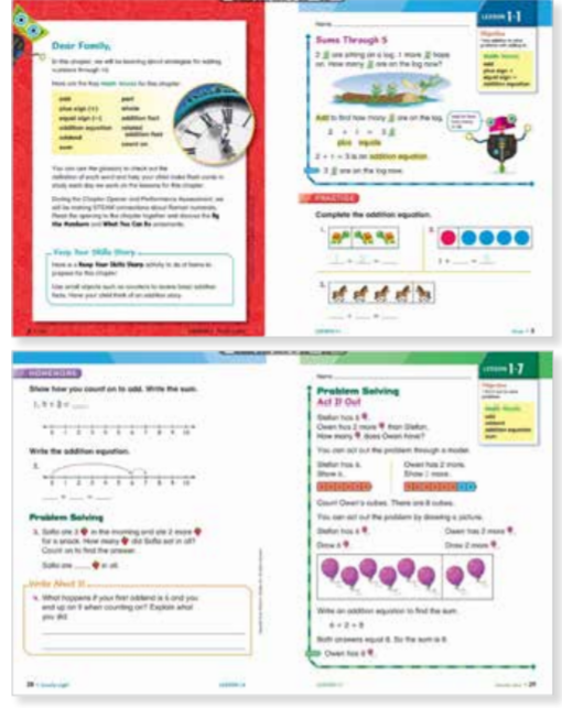 Four Sadlier Math sample student pages