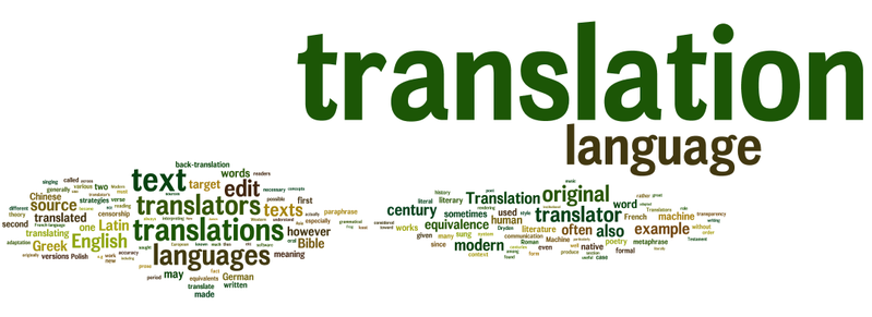 Composite of translation words, including translators, languages, edit, modern, Greek, Latin, and English, among others.