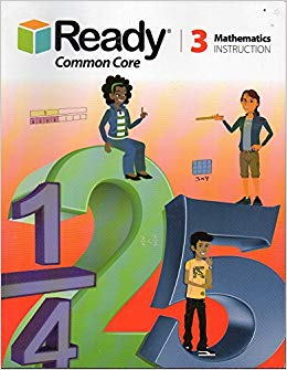 Book cover for Florida's Ready Common Core Curriculum Mathematics 3. It has a child sitting on the numeral two, two others standing on the numeral five, and the fraction one-fourth.