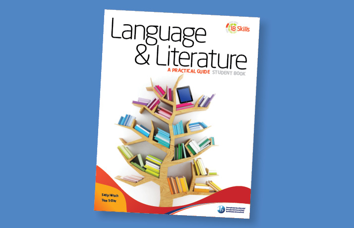 Book cover for International Baccalaureate's Language & Literature student book. It has a bookshelf that looks like a tree.