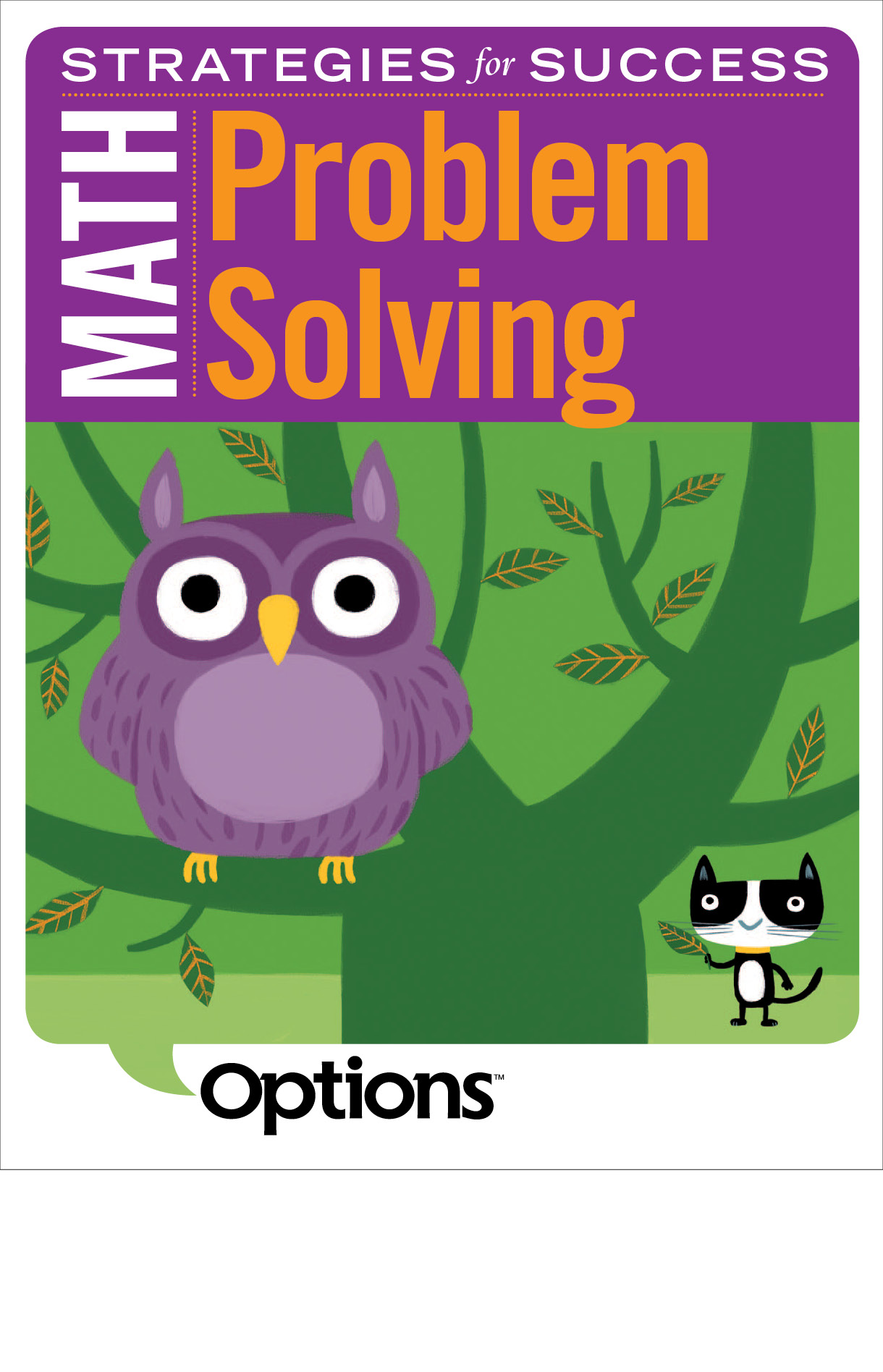 Book cover of Math Strategies for Success, Problem Solving. It has an owl in a tree and cat standing on the ground.