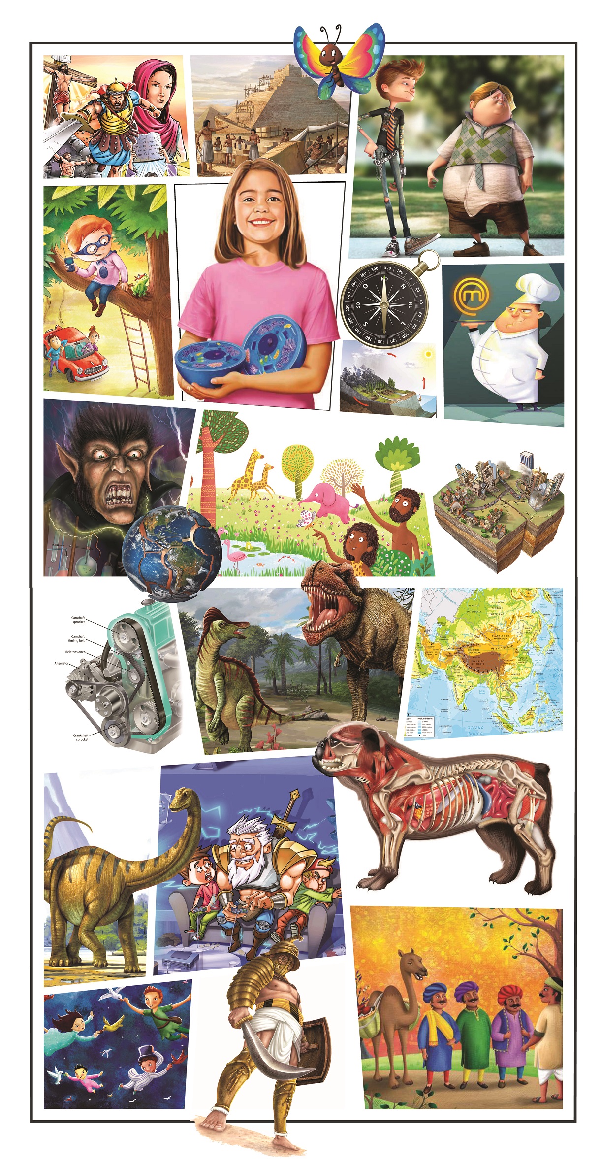 A collage of various illustrated art pieces