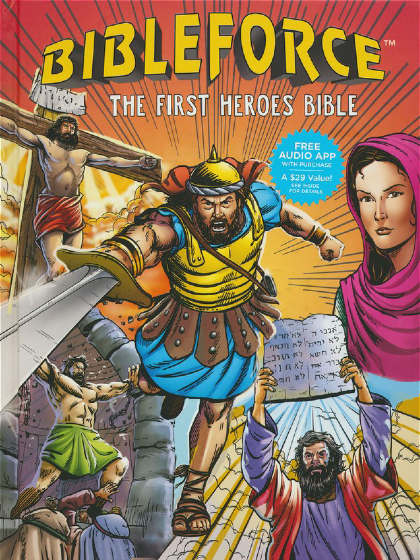 Book cover of several superheroes from Bibleforce, The First Hero's Bible