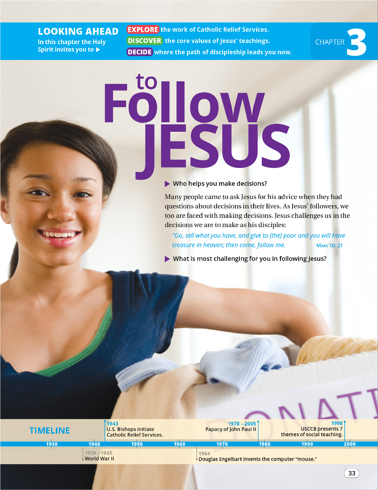 Sample student book page about following Jesus from Be My Disciples