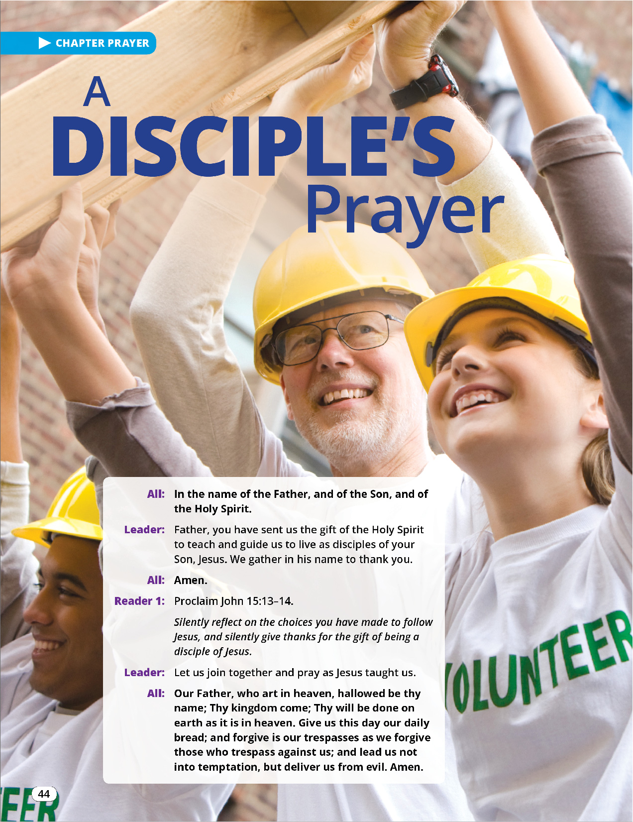Sample student book page entitled "A Disciple's Prayer" from Be My Disciples