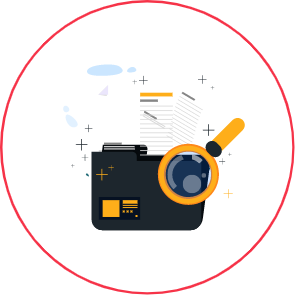 Icon of a camera with a magnifying glass on the lens